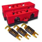 Kit 02 Porta Fusível Faca Grande ANL 3 Vias + Fusíveis 200A Som Automotivo