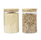 Kit 02 Potes Herméticos De Vidro Com Tampa De Bambu 900ml