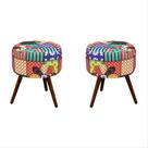 Kit 02 Puff Decorativo redondo suede Patchwork