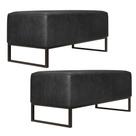 Kit 02 Puff Decorativo Sala Estar Cléo W01 Base de Ferro 90cm Material Sintético Preto Brilho - Lyam Decor