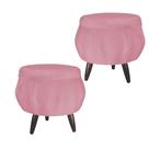 Kit 02 Puff Pétala Pés Palito Tabaco Suede Rosa - DS Estofados