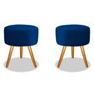Kit 02 Puff Puf Pufe Banqueta Decorativa Pés Palito material sintético Azul Marinho Carol Para Sala de Estar Quarto