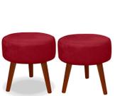 Kit 02 Puff Redondo Decorativo Panqueta De Apoiar Os Pés Suede Vermelho