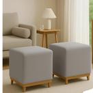 Kit 02 Puff Versatile Banqueta Decorativo Pés Madeira Cinza Claro