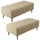 Kit 02 Puffs Bali Pés Palito 120x50 Cm Linho Bege Escuro