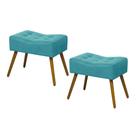 Kit 02 Puffs Banqueta Retangular Suede Liso Azul Turquesa - DS Móveis