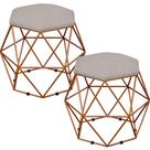 Kit 02 Puffs Decorativo Aramado Bronze Six L02 Linho Bege - Lyam Decor