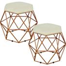 Kit 02 Puffs Decorativo Aramado Bronze Six L02 Suede Bege - Lyam Decor