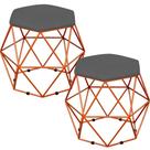 Kit 02 Puffs Decorativo Aramado Bronze Six L02 Suede Cinza - Lyam Decor