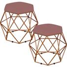 Kit 02 Puffs Decorativo Aramado Bronze Six L02 Suede Rosê - Lyam Decor