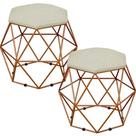 Kit 02 Puffs Decorativo Aramado Bronze Six Linho Bege