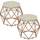 Kit 02 Puffs Decorativo Aramado Bronze Six Linho Bege - Lyam Decor