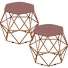 Kit 02 Puffs Decorativo Aramado Bronze Six Suede Rosê - Lyam Decor