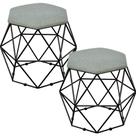 Kit 02 Puffs Decorativo Aramado Preto Six Linho Cinza Escuro - Lyam Decor