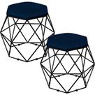 Kit 02 Puffs Decorativo Aramado Preto Six Suede Azul Marinho - Lyam Decor