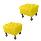 Kit 02 Puffs Decorativo Em Captonê Retrô Luis Xv Suede Amarelo- LM DECOR