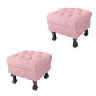 Kit 02 Puffs Decorativo Em Captonê Retrô Luis Xv Suede Rosa - LM DECOR