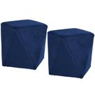 Kit 02 Puffs Decorativo Para Sala de Estar Ametista D02 Veludo Azul Oxford B-304 - Lyam Decor