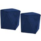 Kit 02 Puffs Decorativo Para Sala de Estar Ametista D02 Veludo Azul Oxford D-304 - Lyam Decor