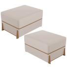 Kit 02 Puffs Decorativo Retangular Para Sala de Estar Domus L02 Linho Bege - Lyam Decor