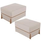 Kit 02 Puffs Decorativo Retangular Para Sala de Estar Domus L02 Linho Bege - Lyam Decor