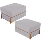 Kit 02 Puffs Decorativo Retangular Para Sala de Estar Domus L02 Linho Cinza - Lyam Decor