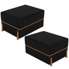 Kit 02 Puffs Decorativo Retangular Para Sala de Estar Domus L02 material sintético Preto - Lyam Decor Kit 02 Puffs Decorativo Retangular Para Sala de Estar Domus L02 material sintético Preto - Lyam Decor