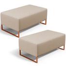 Kit 02 Puffs Decorativo Sala De Estar Cléo 90cm W01 Base Ferro Cobre Linho Bege Escuro - Lyam Decor