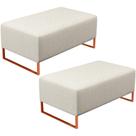 Kit 02 Puffs Decorativo Sala De Estar Cléo 90cm W01 Base Ferro Cobre Linho Champagne - Lyam Decor