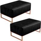 Kit 02 Puffs Decorativo Sala De Estar Cléo 90cm W01 Base Ferro Cobre material sintético Preto - Lyam Decor