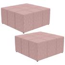 Kit 02 Puffs Decorativos Para Sala de Estar Quadrado Milano 90x90cm W01 Linho Rosê - Lyam Decor
