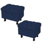 Kit 02 Puffs Decorativos París L02 Luis XV Capitone Suede Azul Marinho - Lyam Decor