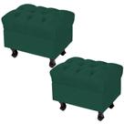 Kit 02 Puffs Decorativos París Luis XV Capitone Suede Verde Musgo - Lyam Decor