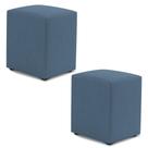 Kit 02 Puffs Decorativos Sala de Estar Quadrado 36x47cm Linho Denim - Abmaza