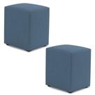 Kit 02 Puffs Decorativos Sala de Estar Quadrado 36x47cm Linho Denim - Desk Design