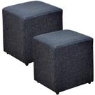 Kit 02 Puffs Quadrado Decorativo Sala de Estar Linho Chumbo - Lyam Decor