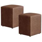Kit 02 Puffs Quadrado L02 Decorativo material sintético Marrom - Lyam Decor