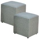 Kit 02 Puffs Quadrado L02 Decorativo Sala de Estar Linho Cinza Escuro - Lyam Decor