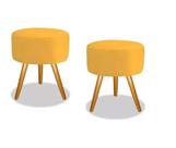 Kit 02 Puffs Redondo Luxo Suede Pés Palito Decorativo Bela