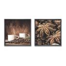 Kit 02 Quadros Decorativos Aroma Café com Vidro e Moldura 43x43cm Cor:KitCor da Moldura:Preta