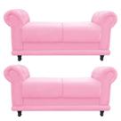 Kit 02 Recamier Barcelona Namoradeira Calçadeira Suede Rosa Bebê
