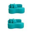 Kit 02 Sofá Decorativo Curvo Orgânico Nature Gaia Suede Azul Turquesa - Montanaris Decor