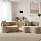 Kit 02 Sofá Decorativo Curvo Orgânico Nature Gaia Suede Bege - Montanaris Decor