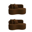 Kit 02 Sofá Decorativo Curvo Orgânico Nature Gaia Suede Marrom - Montanaris Decor