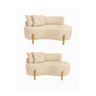 Kit 02 Sofá Orgânico 2 Lugares C/2 Almofadas Curvo Sala Recepção Luna Boucle Bege Pés de Madeira - Montanaris Decor Kit 02 Sofá Orgânico 2 Lugares C/2 Almofadas Curvo Sala Recepção Luna Boucle Bege Pés de Madeira - Montanaris Decor