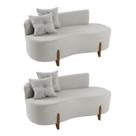 Kit 02 Sofá Orgânico 2 Lugares C/2 Almofadas Curvo Sala Recepção Luna Boucle Cinza Claro Pés de Madeira - Montanaris Decor