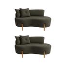 Kit 02 Sofá Orgânico 2 Lugares C/2 Almofadas Curvo Sala Recepção Luna Boucle Cinza Escuro - Montanaris Decor