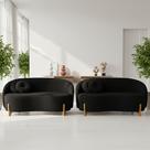 Kit 02 Sofás Orgânicos 2 Lugares C/2 Almofadas Curvo Sala Recepção Amsterdã Boucle Preto - Montanari's Decor