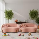 Kit 02 Sofás Orgânicos 2 Lugares C/2 Almofadas Curvo Sala Recepção Amsterdã Boucle Rosa - Montanari's Decor
