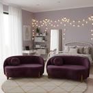 Kit 02 Sofás Orgânicos 2 Lugares C/2 Almofadas Curvo Sala Recepção Amsterdã Veludo Roxo - Montanari's Decor